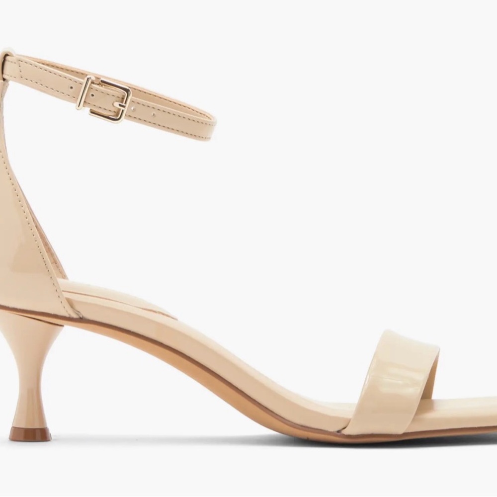 Vinkely Square Toe Kitten Heel Sandal Caffe Patent Cream Ankle Strap Heels
